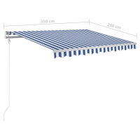 Produktbild för Markis manuellt infällbar med LED 3,5x2,5 m blå och vit