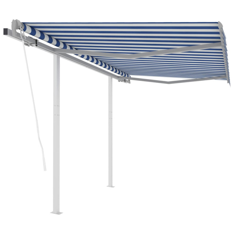 Produktbild för Markis med stolpar automatisk infällbar 3,5x2,5 m blå och vit