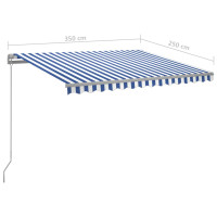Miniatyr av produktbild för Markis med stolpar automatisk infällbar 3,5x2,5 m blå och vit