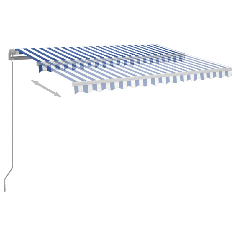 Produktbild för Markis med stolpar automatisk infällbar 3,5x2,5 m blå och vit
