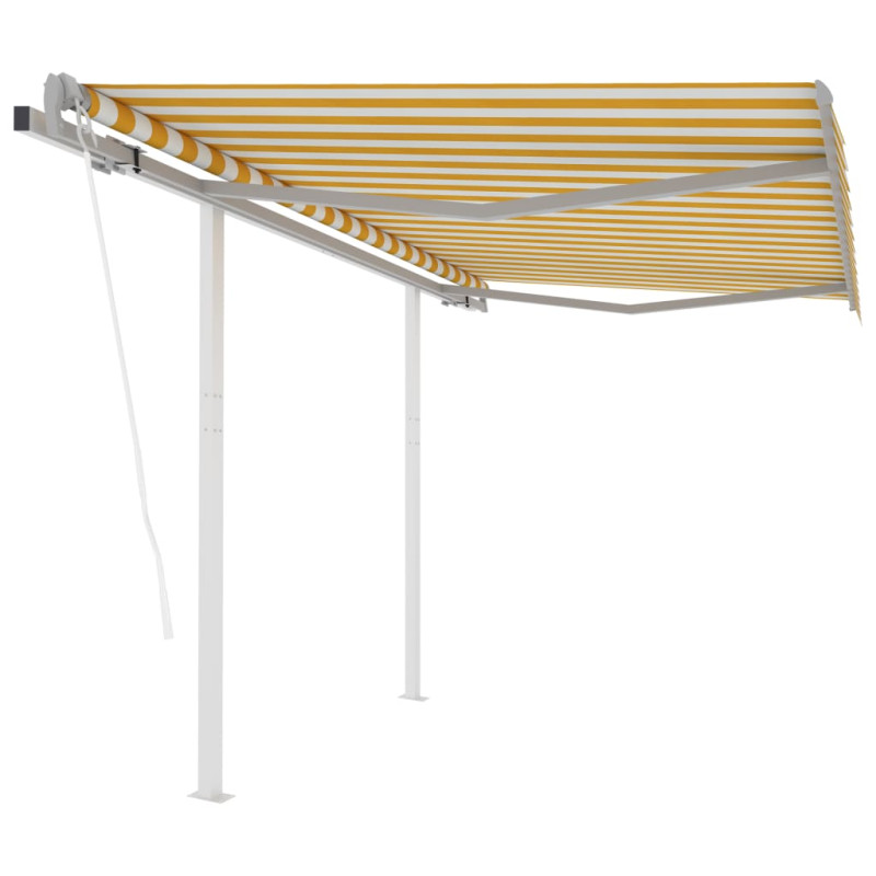Produktbild för Markis med stolpar automatisk infällbar 3,5x2,5 m gul och vit