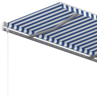 Produktbild för Markis med stolpar manuellt infällbar 4x3 m blå och vit