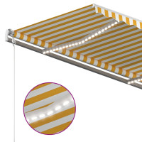 Miniatyr av produktbild för Markis med LED manuellt infällbar 4x3 m gul och vit