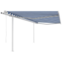 Produktbild för Markis med stolpar automatisk infällbar 4x3 m blå och vit