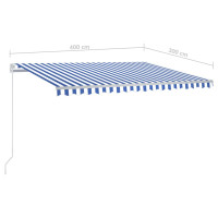 Produktbild för Markis med stolpar automatisk infällbar 4x3 m blå och vit