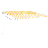 Produktbild för Markis med stolpar manuellt infällbar 4,5x3 m gul och vit