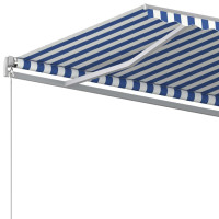 Produktbild för Markis med stolpar automatiskt infällbar 4,5x3 m blå och vit