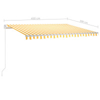Produktbild för Markis med stolpar automatiskt infällbar 4,5x3 m gul och vit
