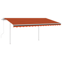 Produktbild för Markis med stolpar automatiskt infällbar 4,5x3 m orange&brun