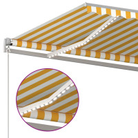 Produktbild för Automatisk markis med vindsensor & LED 4,5x3 m gul/vit