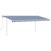 Produktbild för Markis med stolpar manuellt infällbar 5x3 m blå och vit