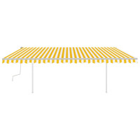 Produktbild för Markis med stolpar manuellt infällbar 5x3 m gul och vit