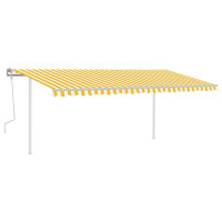 Produktbild för Markis manuellt infällbar med LED 5x3 m gul och vit