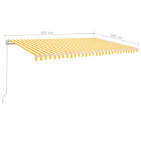 Produktbild för Markis med stolpar automatiskt infällbar 5x3 m gul och vit
