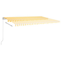 Produktbild för Markis med stolpar automatiskt infällbar 5x3 m gul och vit