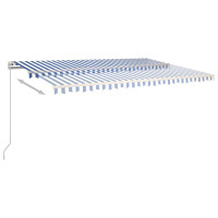 Produktbild för Automatisk markis med vindsensor & LED 5x3 m blå och vit