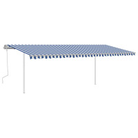 Produktbild för Markis med stolpar manuellt infällbar 6x3 m blå och vit