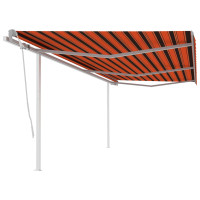 Produktbild för Markis med stolpar manuellt infällbar 6x3 m orange och brun