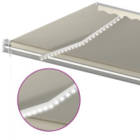 Produktbild för Markis manuellt infällbar med LED 6x3 m gräddvit