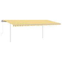 Produktbild för Markis med stolpar automatiskt infällbar 6x3 m gul/vit