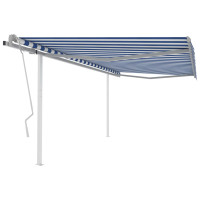 Produktbild för Markis med stolpar manuellt infällbar 4x3,5 m blå och vit