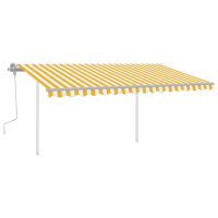 Produktbild för Markis med stolpar manuellt infällbar 4x3,5 m gul och vit