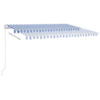 Produktbild för Automatisk markis med vindsensor & LED 4x3,5 m blå och vit