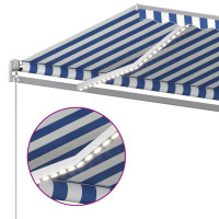 Produktbild för Automatisk markis med vindsensor & LED 4x3,5 m blå och vit