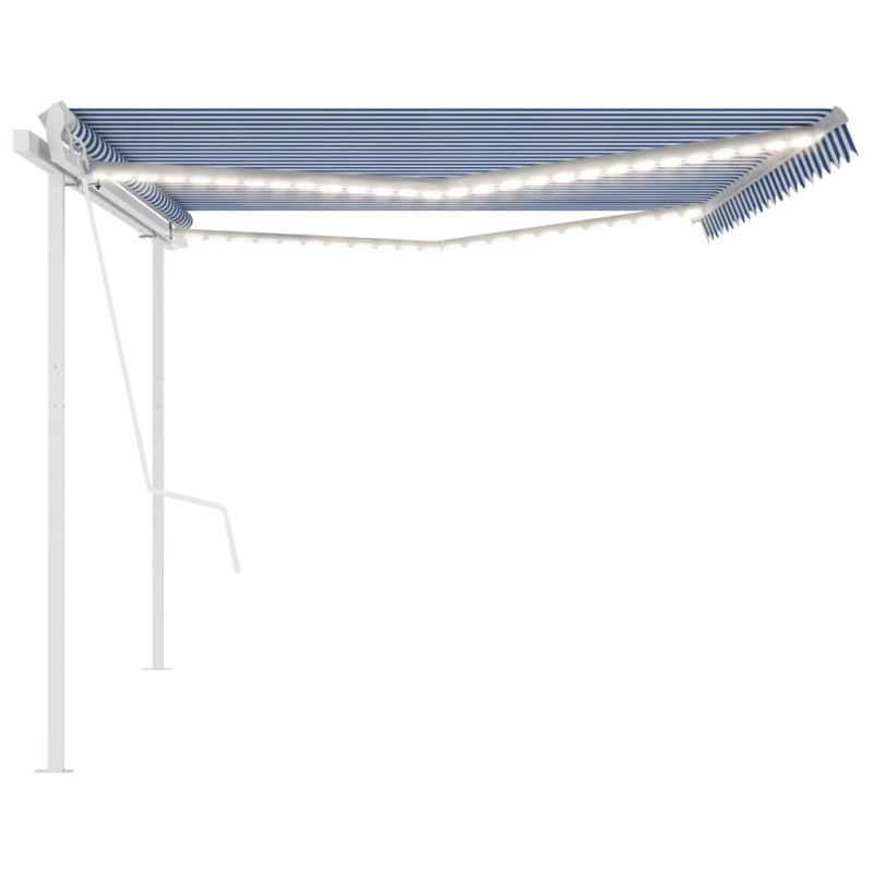 Produktbild för Automatisk markis med vindsensor & LED 5x3,5 m blå och vit