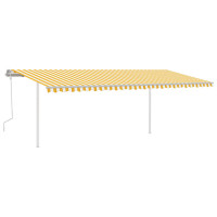 Produktbild för Markis med stolpar manuellt infällbar 6x3,5 m gul och vit