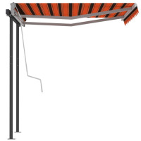 Produktbild för Markis med stolpar manuellt infällbar 3x2,5 m orange och brun