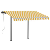 Produktbild för Markis med stolpar automatisk infällbar 3x2,5 m gul och vit