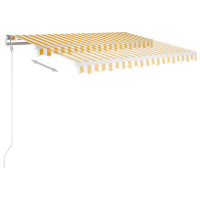 Produktbild för Markis med stolpar automatisk infällbar 3x2,5 m gul och vit
