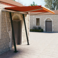 Produktbild för Markis med stolpar automatisk infällbar 3x2,5 m orange och brun