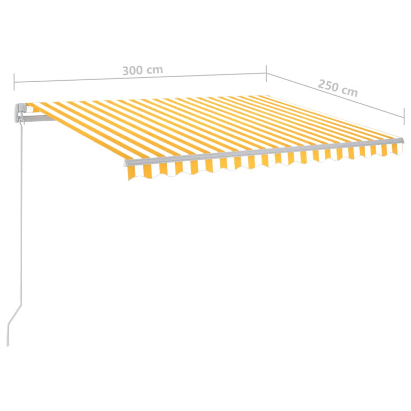 Produktbild för Automatisk markis med vindsensor & LED 3x2,5 m gul och vit