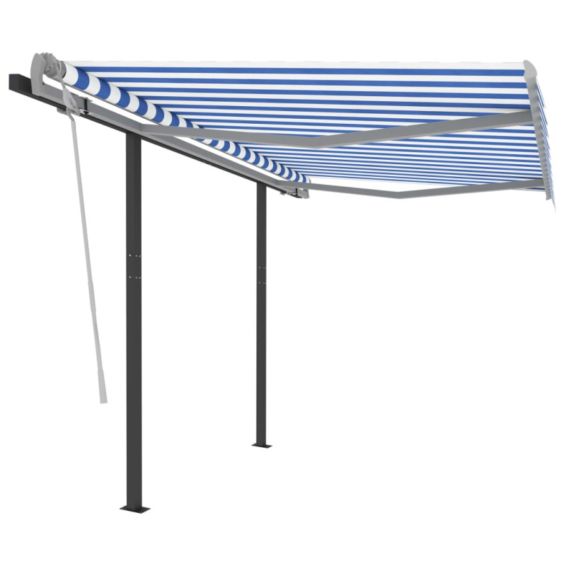 Produktbild för Markis med stolpar manuellt infällbar 3,5x2,5 m blå och vit