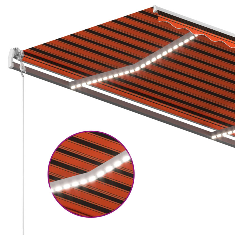 Produktbild för Markis med LED manuellt infällbar 3,5x2,5 m orange och brun