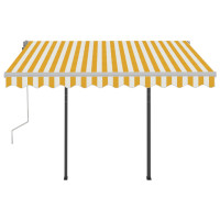 Miniatyr av produktbild för Markis med stolpar automatisk infällbar 3,5x2,5 m gul och vit