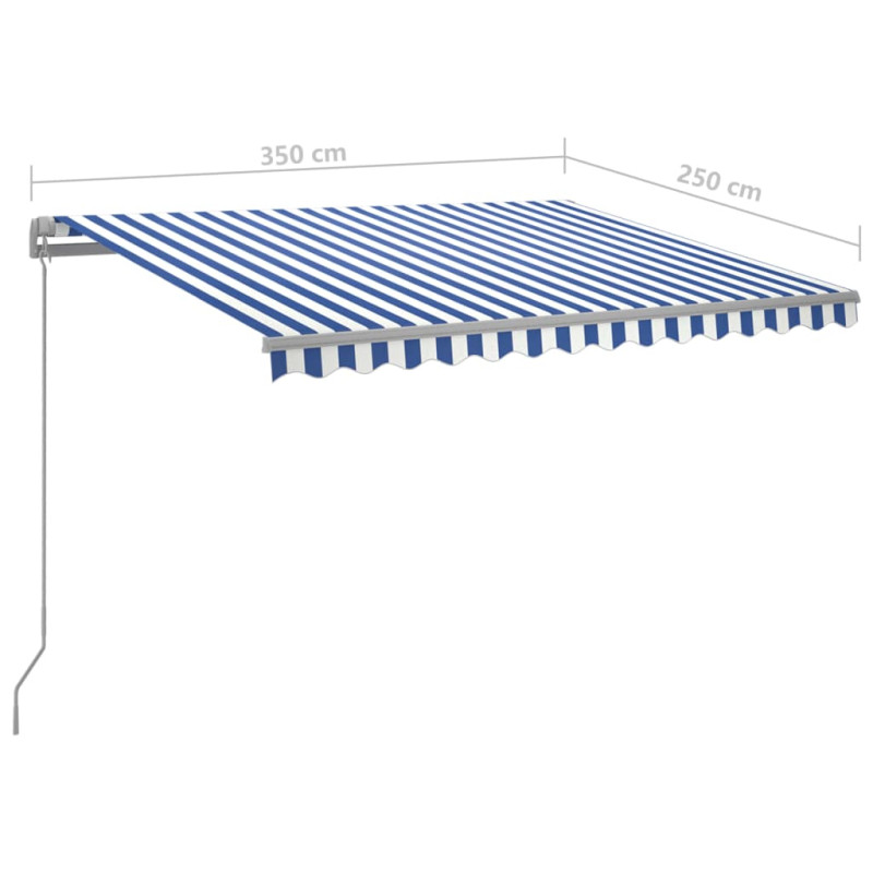 Produktbild för Automatisk markis med vindsensor & LED 3,5x2,5 m blå och vit