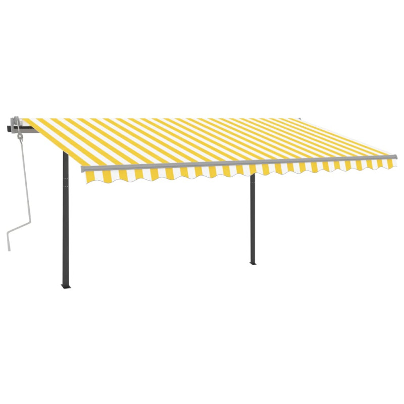 Produktbild för Markis med stolpar automatisk infällbar 4x3 m gul och vit