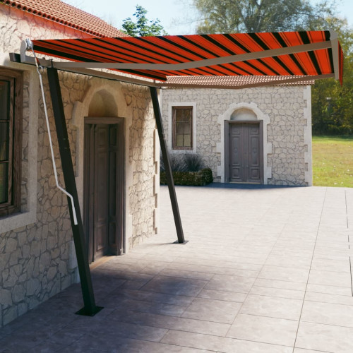 vidaXL Markis med stolpar automatisk infällbar 4x3 m orange och brun