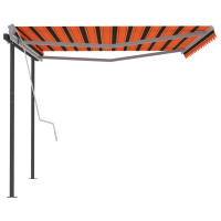 Produktbild för Markis med stolpar automatisk infällbar 4x3 m orange och brun