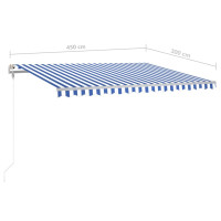 Miniatyr av produktbild för Markis med stolpar automatiskt infällbar 4,5x3 m blå och vit