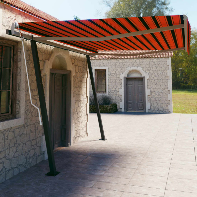 Produktbild för Markis med stolpar automatiskt infällbar 4,5x3m orange&brun