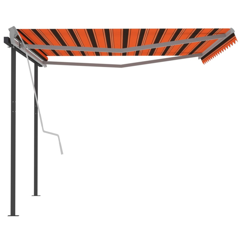 Produktbild för Markis med stolpar automatiskt infällbar 4,5x3m orange&brun