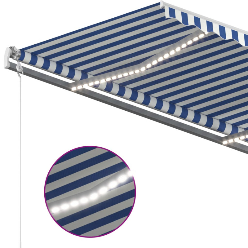 Produktbild för Automatisk markis med vindsensor & LED 4,5x3 m blå och vit