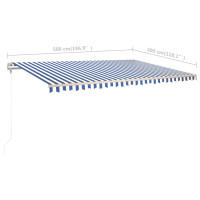 Miniatyr av produktbild för Markis med stolpar manuellt infällbar 5x3 m blå och vit