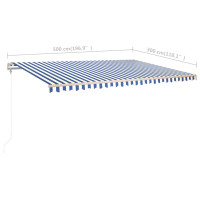 Produktbild för Markis manuellt infällbar med LED 5x3 m blå och vit