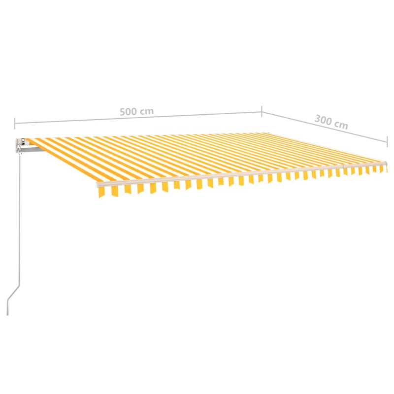 Produktbild för Markis manuellt infällbar med LED 5x3 m gul och vit