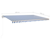 Produktbild för Markis med stolpar automatiskt infällbar 5x3 m blå och vit